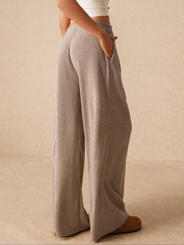 Women's Plain Drawstring Waist Wide Leg Pants, Casual Comfy Pants for Spring & Fall, Women's Bottoms for Daily Wear