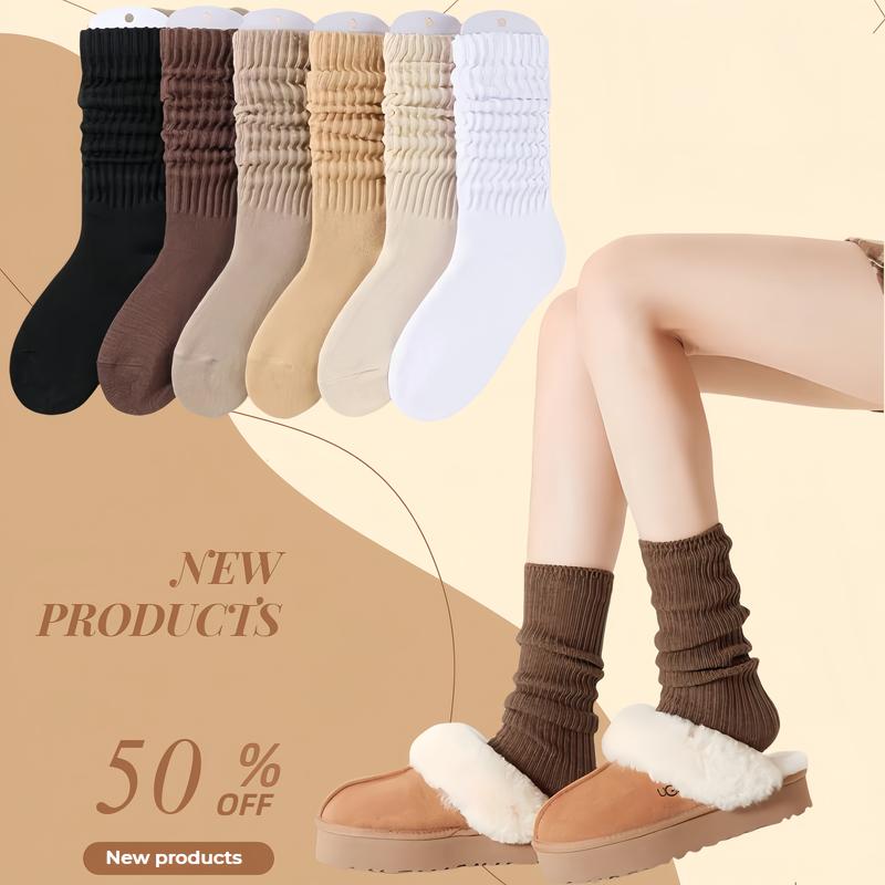 Women's Solid Crew Socks, Baggy Socks, Multi-pack Basic Soft Comfy Breathable Cozy Midcalf Socks for Daily Wear, Socks for Women, Comfort Casual Womenswear, Lady's Fall & Winter Socks & Hosiery, Minimalist Fall Winter Clothes