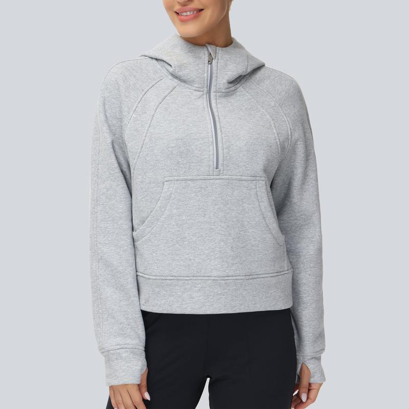 THE GYM PEOPLE Womens' Hoodies Half Zip Fleece Crop Pullover Sweatshirts with Pockets Thumb Hole