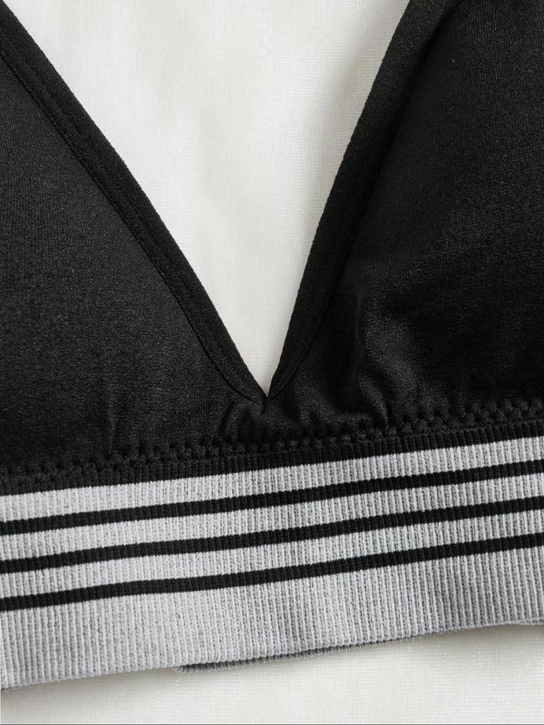 Women's Colorblock Striped Tape Bra & Panty Set, Adjustable Strap Wireless Bra & Panty Set, Soft Comfy Breathable Underwear Set for Women
