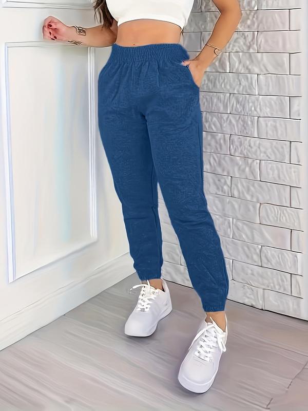 Women's Plain Elastic Waist Jogger Pants, Casual Comfy Pocket Sweatpants for Spring & Fall, Women's Bottoms for Daily Wear
