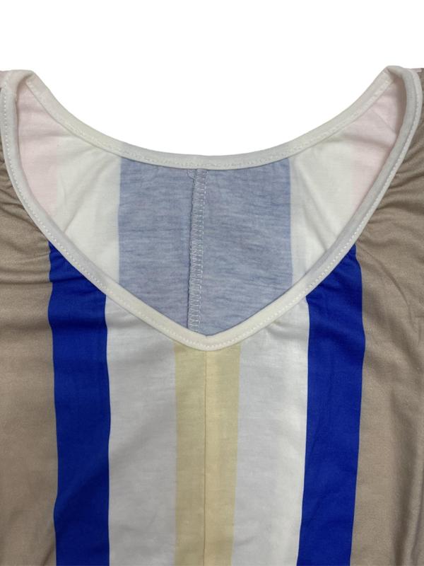 Women's Colorblock Striped Print Tie Front Romper, Casual Short Sleeve V Neck Romper for Summer, Women's Clothes for Daily Wear