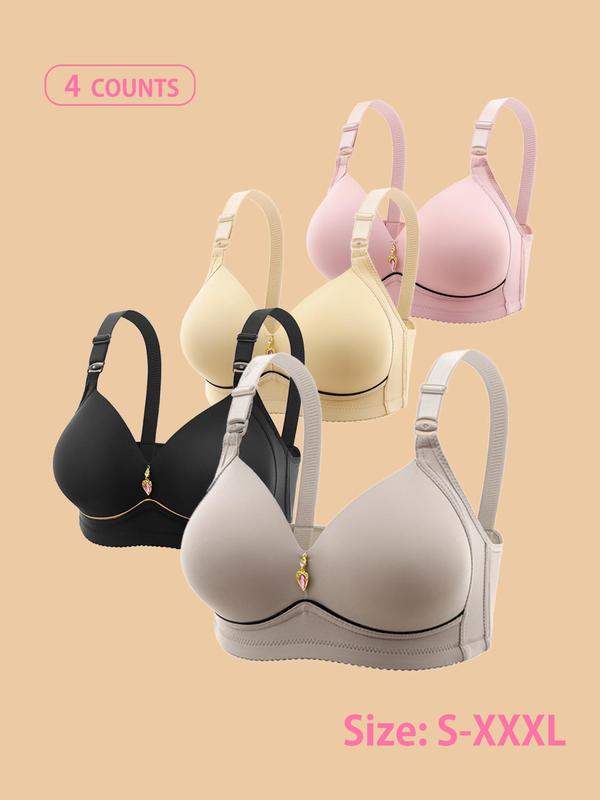 Women's Solid Wireless Bralette, Comfortable Breathable Adjustable Strap Bra, Soft Lingerie for All Seasons