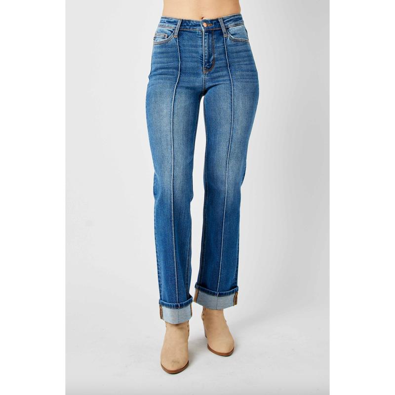 Judy Blue Front Seam Cuffed Straight Leg Jeans