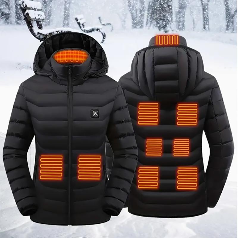 Women's Waterproof Heated Jacket, Long Sleeved Heating Clothing, USB Electric Heated jacket with 3 heating levels, and 9 heating zones, suitable for outdoor camping, hiking, and skiing. Warm clothing Waterproof Heated