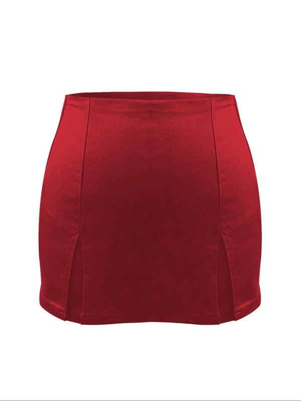 Women's Solid Color Zipper Split Hem High Waist Skirt Shorts, Fashion Casual PU Leather Skirt Shorts for Daily Outdoor Wear, Ladies Bottoms for Summer