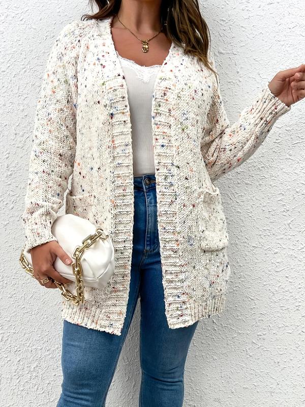  All Over Print Pocket Cardigan, Casual Long Sleeve Open Front Cardigan for Fall & Winter, Women's Clothing for Daily Wear