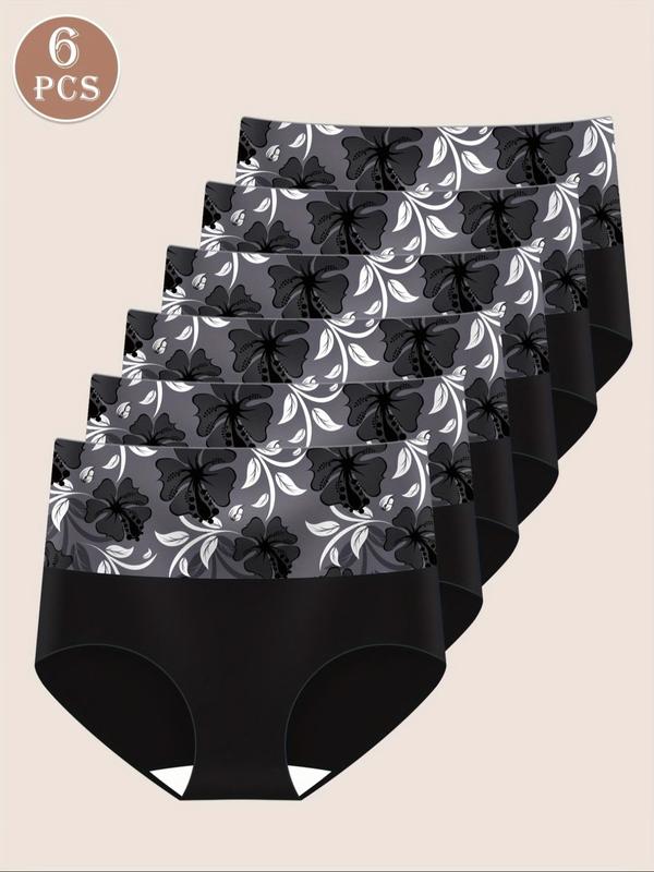Women's Floral Print High Waist Briefs, Breathable Comfortable Elastic Waist Knicker for Daily Wear, Ladies Underwear for All Seasons