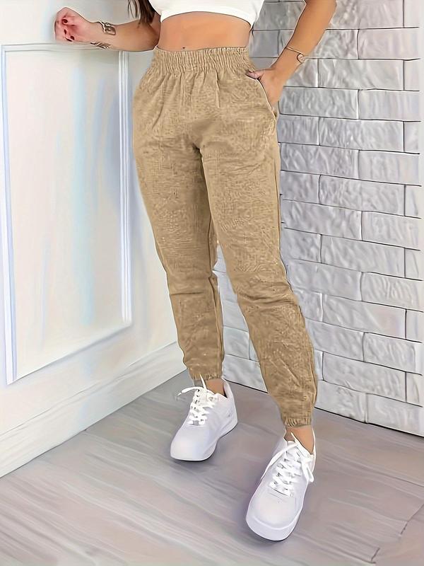 Women's Plain Elastic Waist Jogger Pants, Casual Comfy Pocket Sweatpants for Spring & Fall, Women's Bottoms for Daily Wear