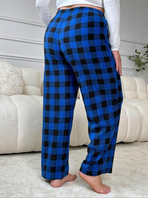  Plaid Print Drawstring Waist Pants, Casual Comfy Elastic Waist Trousers for Women, Women's Sleepwear for Fall & Winter