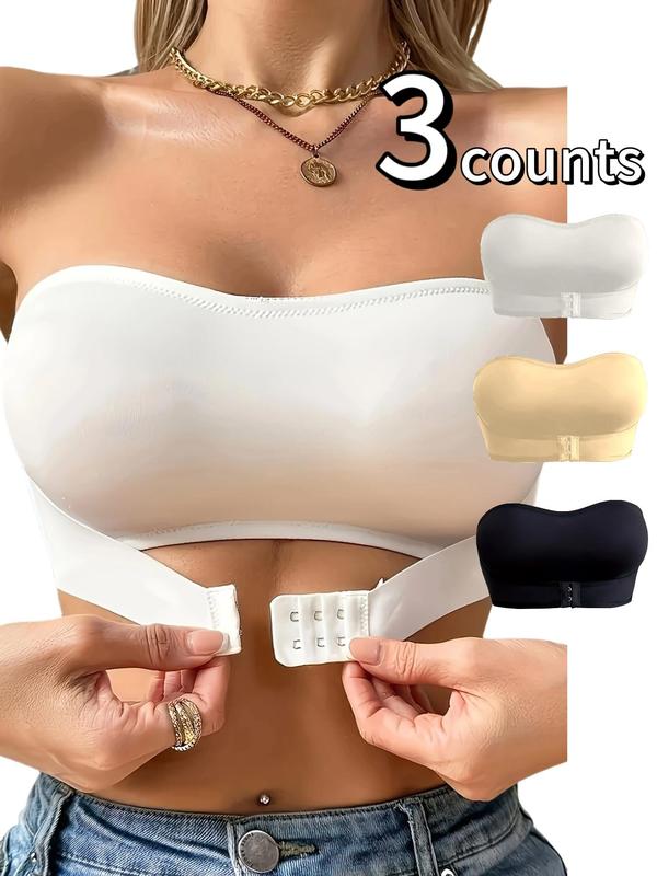 Women's Solid Color Wireless Bra with Clear Bra Straps, Hook & Eye Front Push Up Bralette, Women's Lingerie for All Seasons