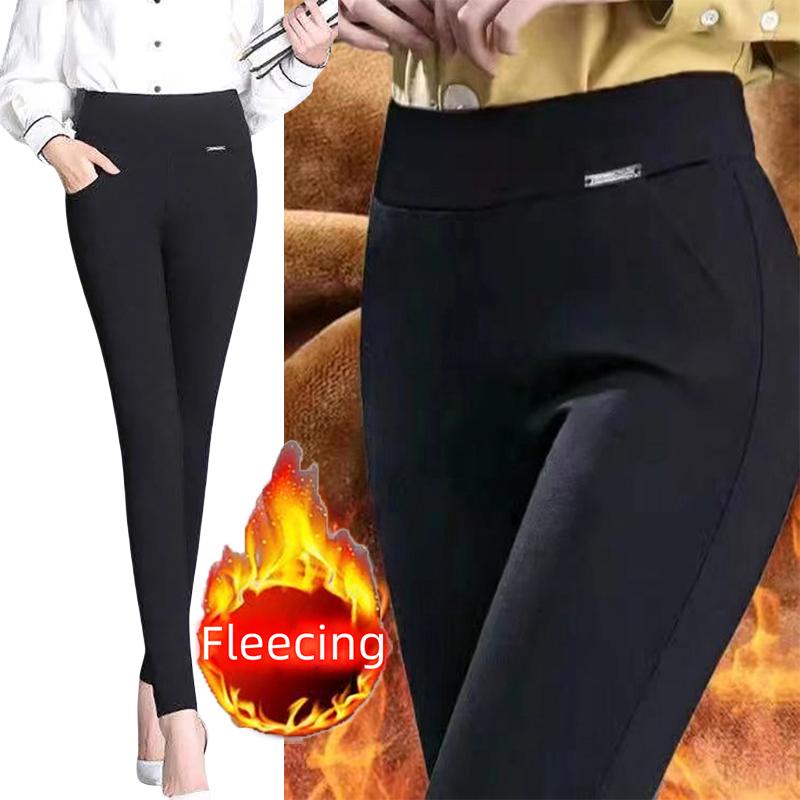 Thick&Thin Fleece Autumn Winter Office Lady Pants OL Women Black Trousers Slim Fit All-Match Femal Basic Pencil Pants Casual