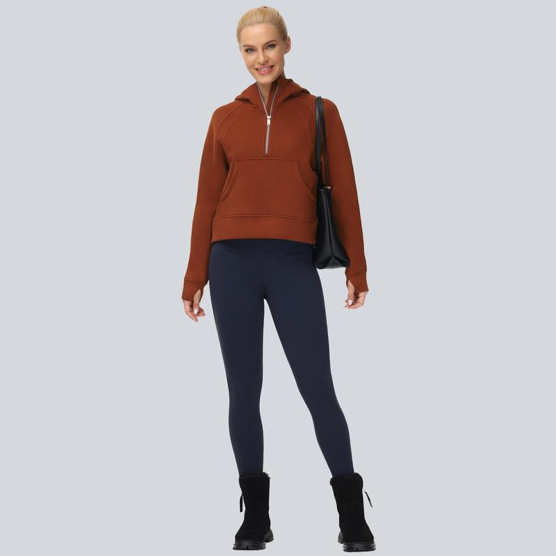 THE GYM PEOPLE Womens' Hoodies Half Zip Fleece Crop Pullover Sweatshirts with Pockets Thumb Hole