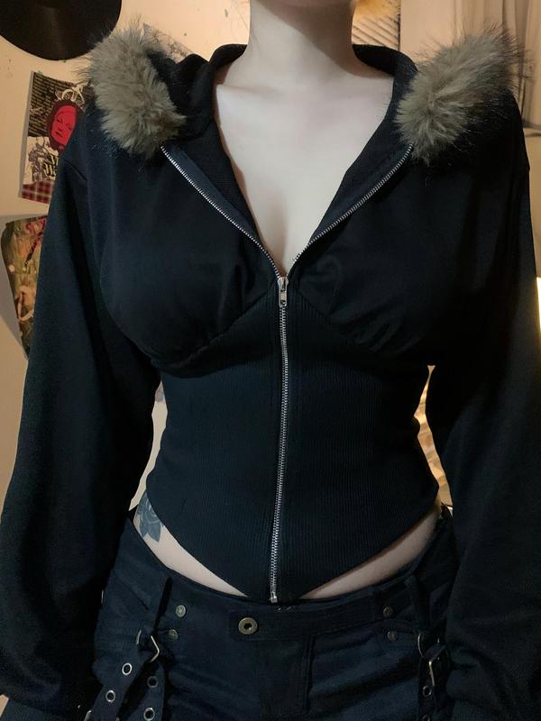 Women's Solid Zip Up Asymmetrical Hem Hooded Jacket, Casual Long Sleeve Zip Front Outerwear for Fall & Winter, Ladies Clothes for Daily Wear