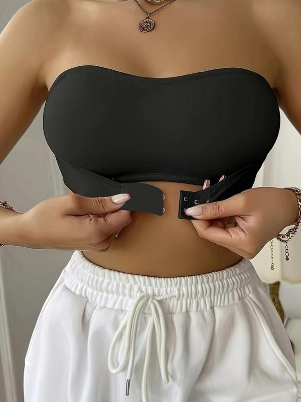 Women's Solid Color Wireless Bra with Clear Bra Straps, Hook & Eye Front Push Up Bralette, Women's Lingerie for All Seasons