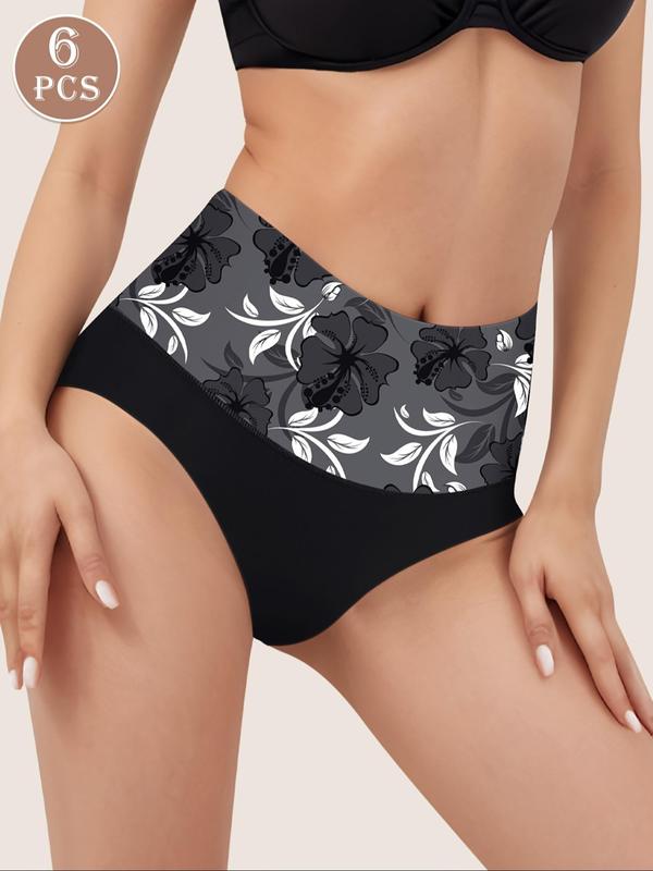 Women's Floral Print High Waist Briefs, Breathable Comfortable Elastic Waist Knicker for Daily Wear, Ladies Underwear for All Seasons