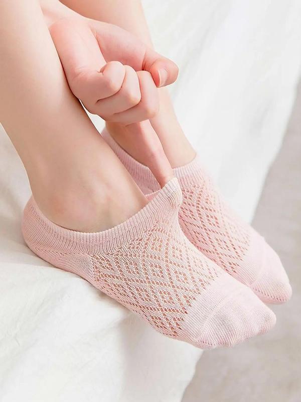 Women's Solid Knit Invisible Socks, Soft Breathable Non Slip Silicone Low Cut Socks, Multipack Thin Crew Socks for Summer Daily Wear, Women's Socks & Hosiery