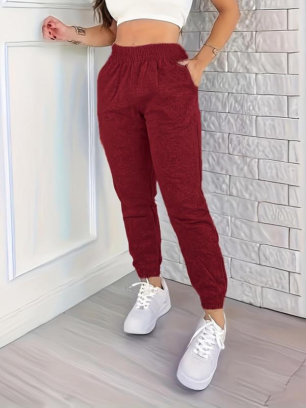 Women's Plain Elastic Waist Jogger Pants, Casual Comfy Pocket Sweatpants for Spring & Fall, Women's Bottoms for Daily Wear