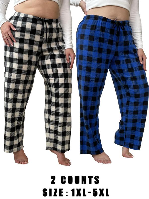  Plaid Print Drawstring Waist Pants, Casual Comfy Elastic Waist Trousers for Women, Women's Sleepwear for Fall & Winter