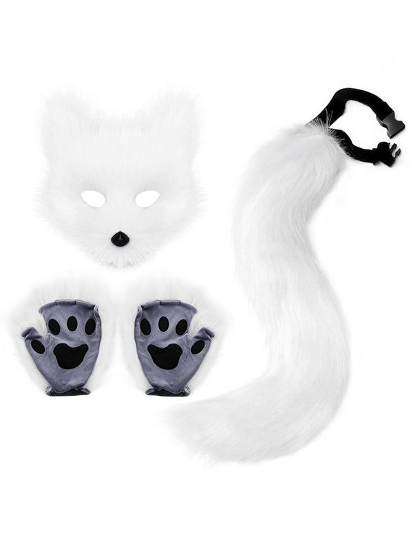 Fox Mask & Tail & Paw Design Costume Set, Cute Animal Costume Set for Women, Fashion Accessories for Party, Stage, Cosplay