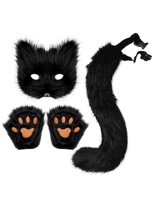 Fox Mask & Tail & Paw Design Costume Set, Cute Animal Costume Set for Women, Fashion Accessories for Party, Stage, Cosplay