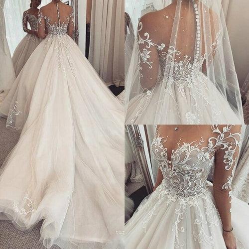 Princess Wedding Dress Lace Sleeves | Long Sleeves Illusion Lace