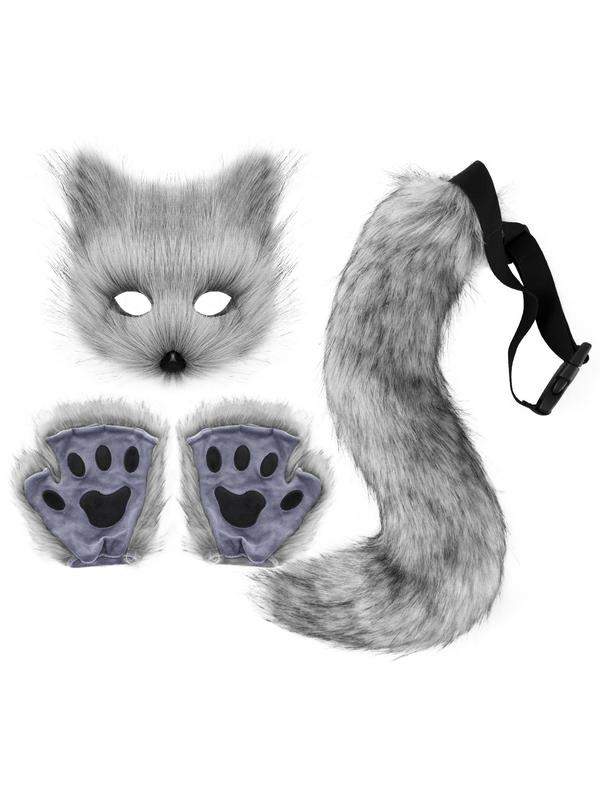 Fox Mask & Tail & Paw Design Costume Set, Cute Animal Costume Set for Women, Fashion Accessories for Party, Stage, Cosplay