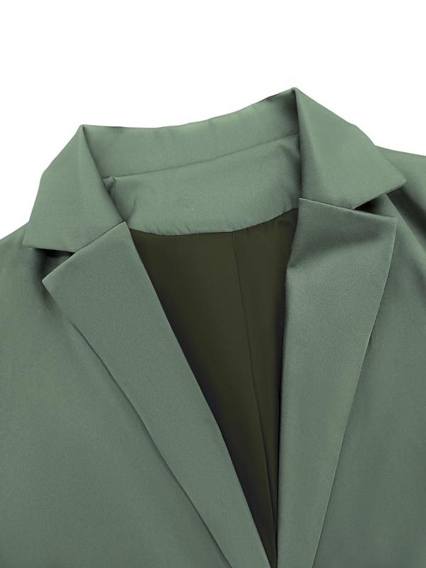 Women's Solid Lapel Neck Blazer & Pocket Pants Two-piece Set, Casual Long Sleeve Outerwear & Trousers for Work Office Business, Ladies Spring & Fall Clothes