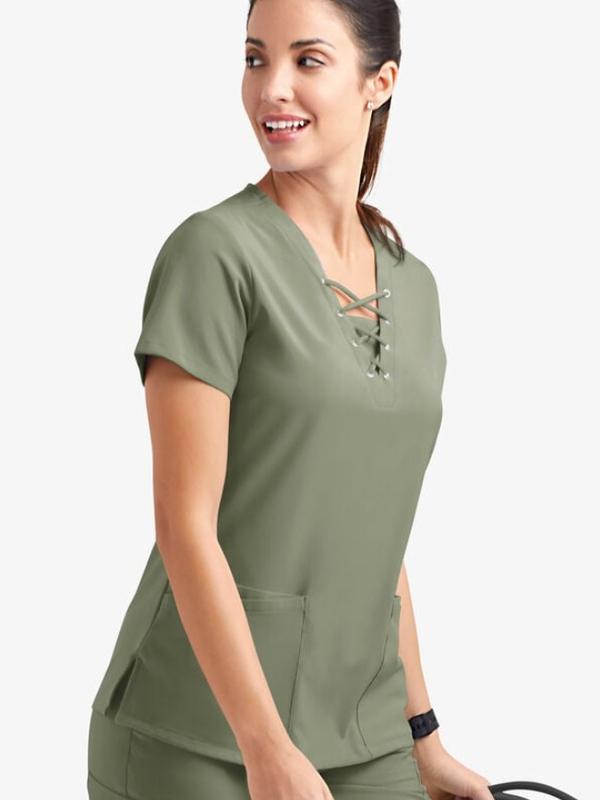 Easy STRETCH Gisele Women's 4-Pocket Lace Up V-Neck Scrub Top