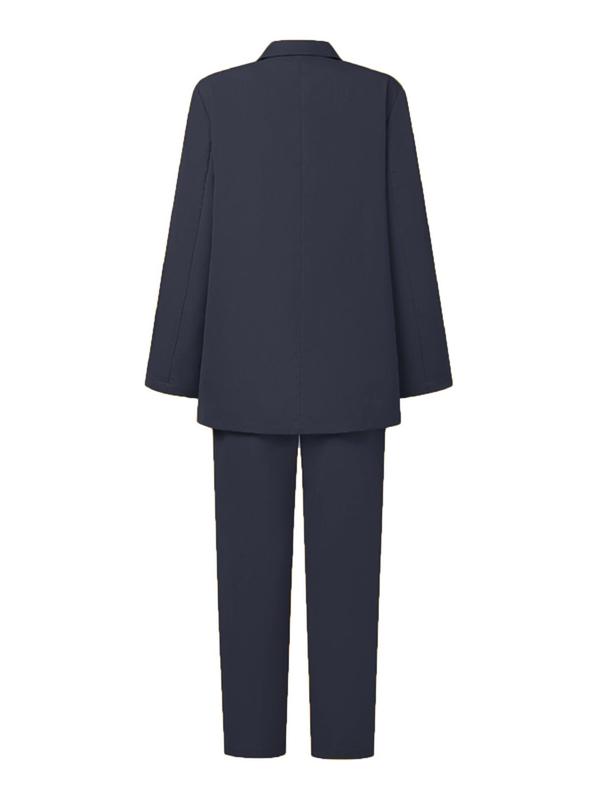 Two-Piece Set Women's Plain Double Button Lapel Blazer & Elastic Waist Suit Pants Set, Elegant Fashion Casual Outfits for Work Office Business, Ladies Fall & Winter Clothes