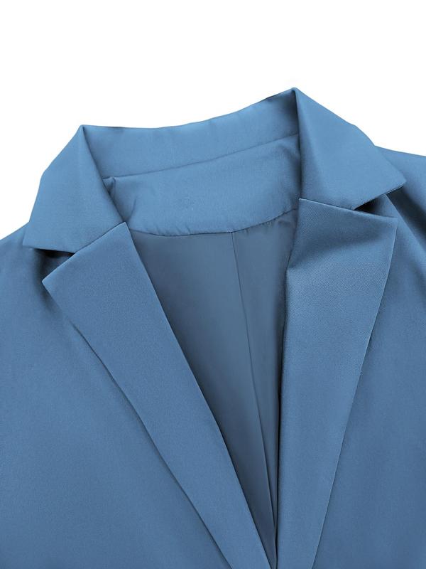 Women's Solid Lapel Neck Blazer & Pocket Pants Two-piece Set, Casual Long Sleeve Outerwear & Trousers for Work Office Business, Ladies Spring & Fall Clothes
