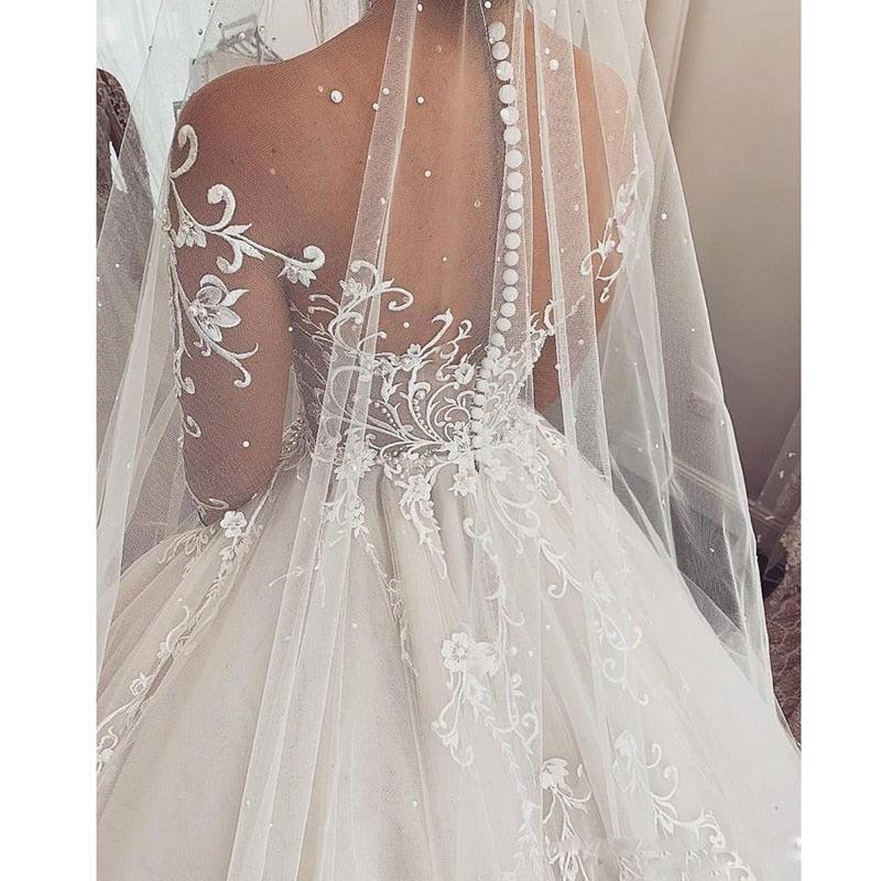 Princess Wedding Dress Lace Sleeves | Long Sleeves Illusion Lace