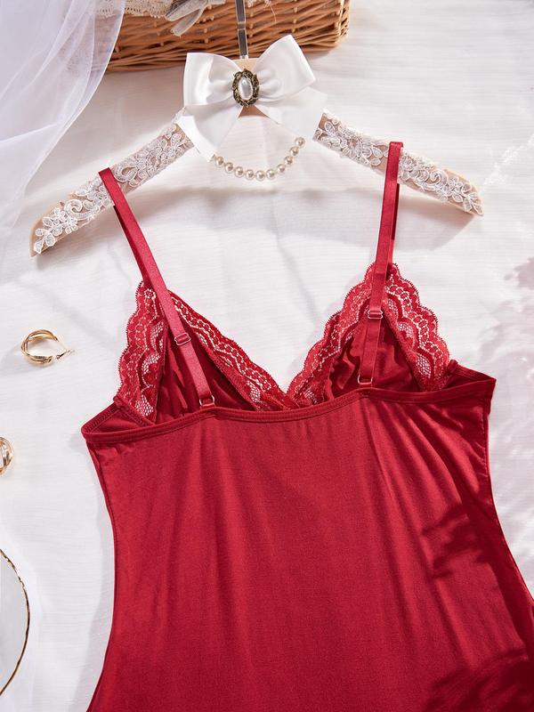 Women's Plain Lace Trim Cami Nightdress, Casual Soft Comfortable Spaghetti Strap Nightgown for All Seasons, Ladies Sleepwear for Indoor Wear