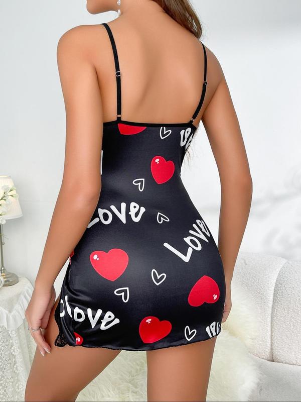 Women's Leopard Print Bow Decor Contrast Lace Cami Nightdress, Elegant Adjustable Spaghetti Strap Backless Split Hem Nightgown, Soft Comfortable Sleepwear for Women