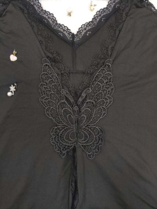  Contrast Lace Backless Split Hem Nightdress, Elegant V Neck Sleeveless Nightgown, Women's Sleepwear for All Seasons