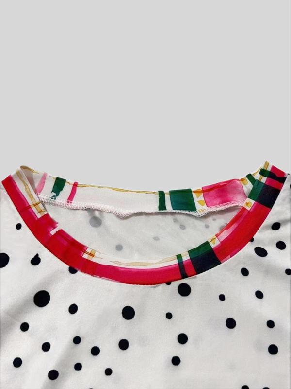  Christmas Print Pocket Round Neck Dress, Casual Long Sleeve Crew Neck Dress for Fall & Winter, Women's Clothes for Daily Wear