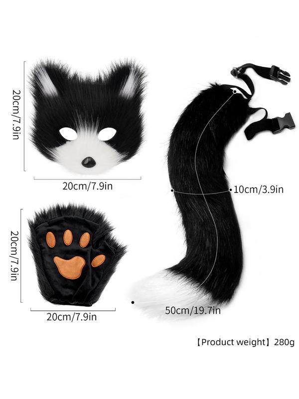 Fox Mask & Tail & Paw Design Costume Set, Cute Animal Costume Set for Women, Fashion Accessories for Party, Stage, Cosplay