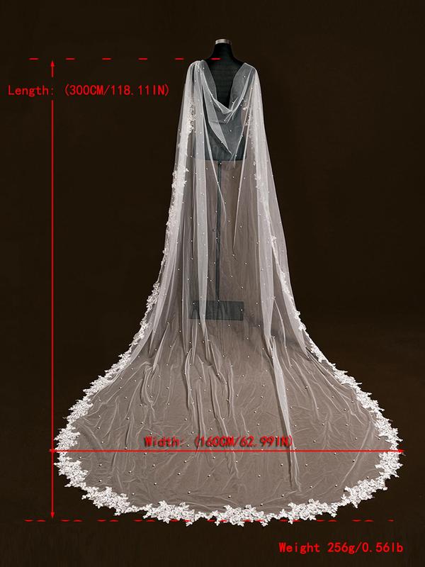 Faux Pearl Decorated Wedding Jacket, Elegant Lace Trim Long Sleeve Wedding Jacket for Women & Girls, Wedding Party Gown Cover Up