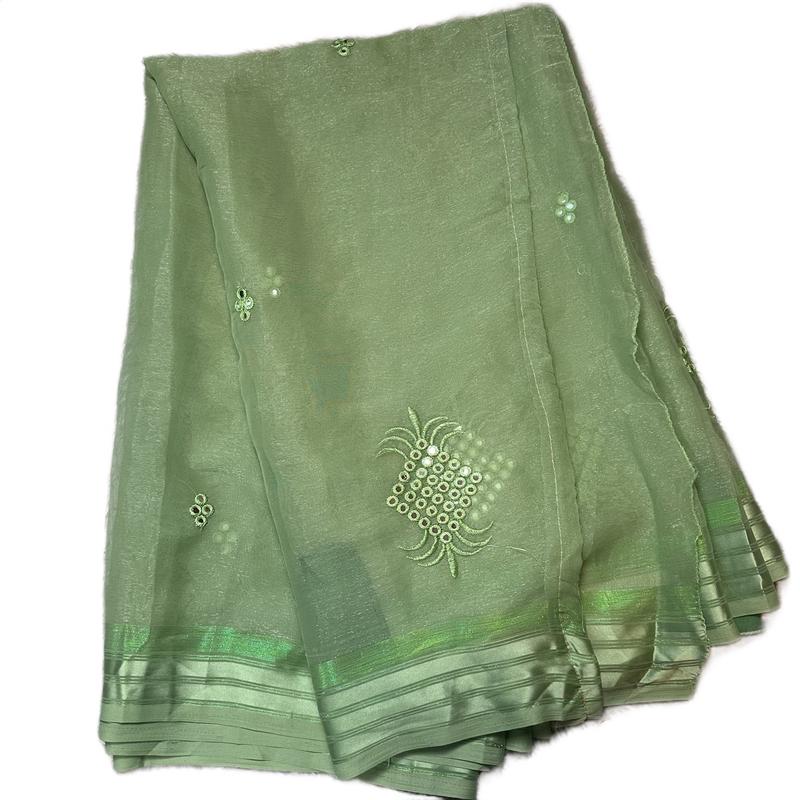 Traditional Simmery Silk Saree with Thread and Mirror Work - Dress