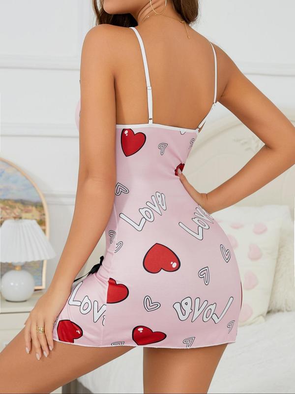 Women's Leopard Print Bow Decor Contrast Lace Cami Nightdress, Elegant Adjustable Spaghetti Strap Backless Split Hem Nightgown, Soft Comfortable Sleepwear for Women