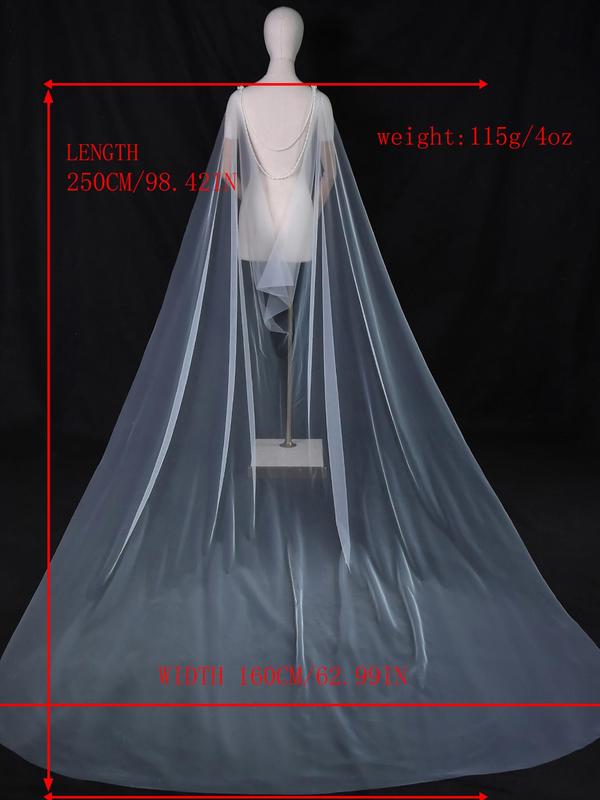 Faux Pearl Decor Contrast Mesh Wedding Jacket, Elegant Removable Backless Wedding Party Gown, Women's Wedding Dress Cover