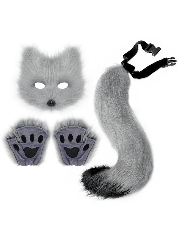 Fox Mask & Tail & Paw Design Costume Set, Cute Animal Costume Set for Women, Fashion Accessories for Party, Stage, Cosplay