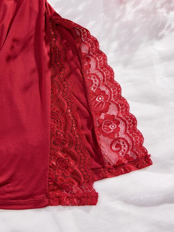 Women's Plain Lace Trim Cami Nightdress, Casual Soft Comfortable Spaghetti Strap Nightgown for All Seasons, Ladies Sleepwear for Indoor Wear