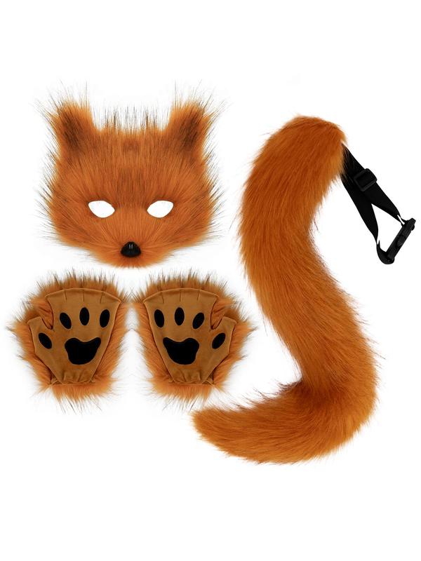 Fox Mask & Tail & Paw Design Costume Set, Cute Animal Costume Set for Women, Fashion Accessories for Party, Stage, Cosplay