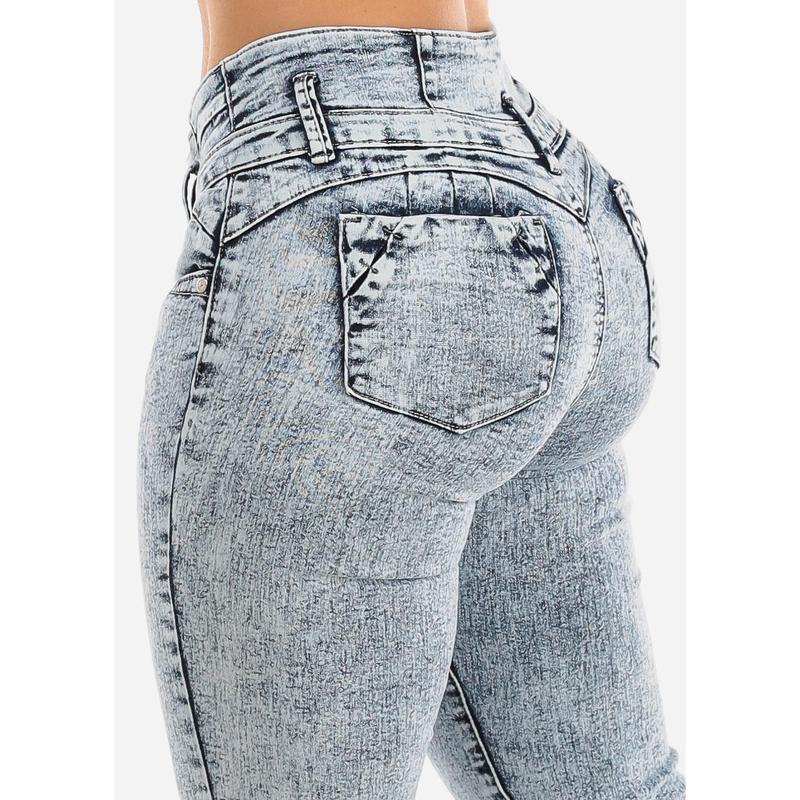 MX JEANS Butt Lifting Mid Rise Acid Wash Bootcut Jeans