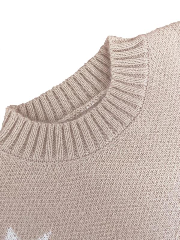 Women's Christmas Snowflake Print Drop Shoulder Sweater, Casual Long Sleeve Round Neck Jumper for Fall & Winter, Ladies' Knitwear for Daily Wear