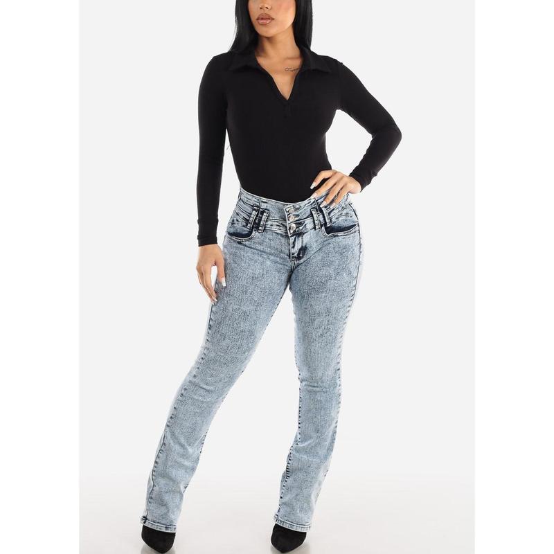 MX JEANS Butt Lifting Mid Rise Acid Wash Bootcut Jeans