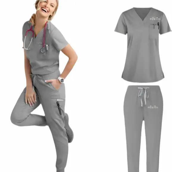 Beyond Wrinkle Free Classic Scrub w logo set Comfort Pockets Style Uniforms Workwear Women Pants Drawstring Comfortable Fit Lady Slim Fabric Womenswear