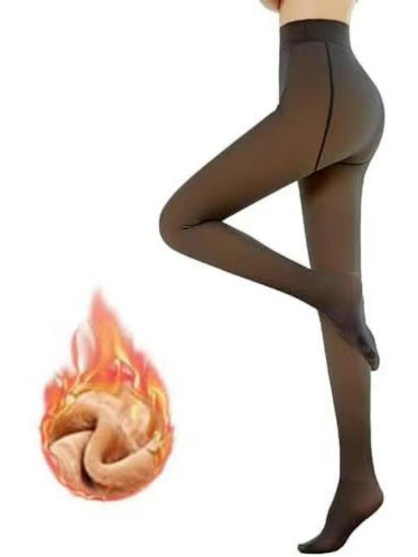 Women's Solid Thermal Lined Fake Translucent Tights, Casual Comfy Warm High Waist Footed Legging Tights for Fall & Winter, Women's Underwear for Daily Wear
