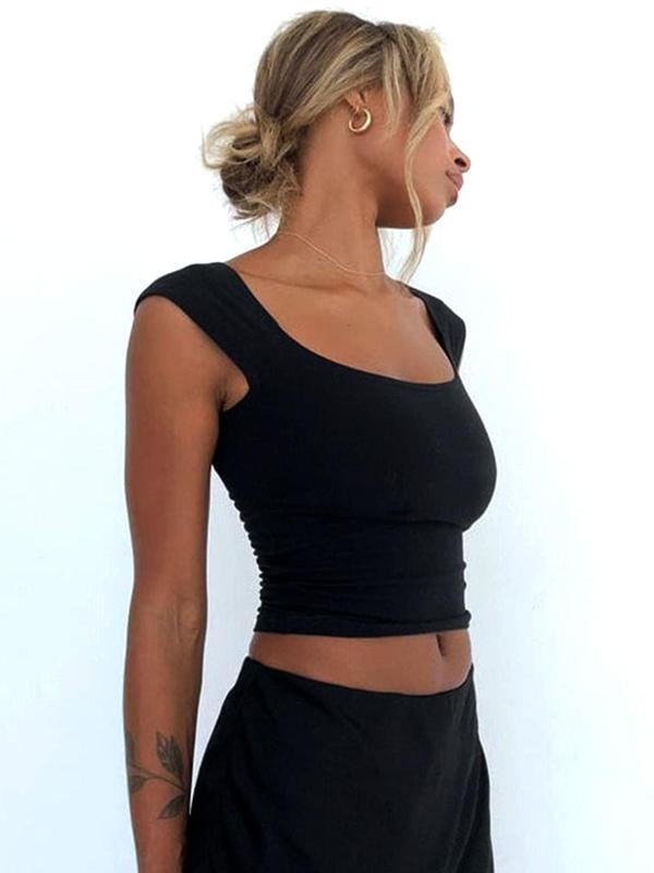 Women's Plain Scoop Neck Crop Tank Top, Casual Sleeveless Cropped Top for Summer, Fashion Women's Top for Daily Wear